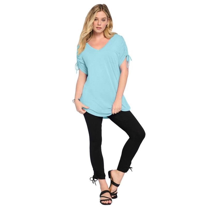 ロアマンズ レディース トップス プルオーバー つけ加える大きさ ギャザー Roaman\u0027s Women\u0027s Plusize Ruched Sleeve Ultra Femme Tunic Lighturq