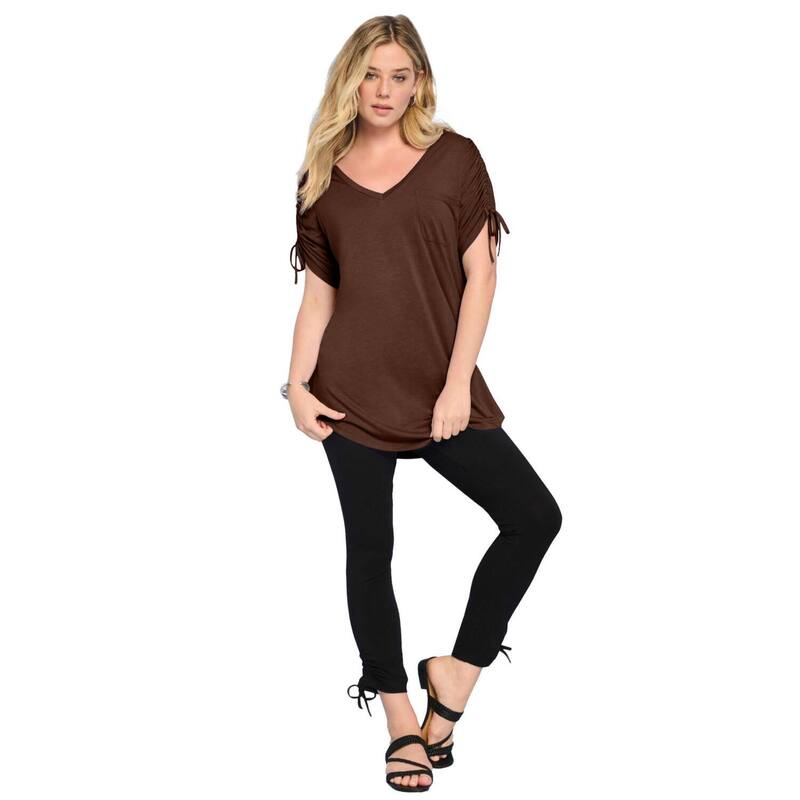 ロアマンズ レディース トップス プルオーバー 足し加える大きさ ギャザー Roaman\u0027s Women\u0027s Plusize Ruched Sleeve Ultra Femme Tunic Rich Brown 赤銅色