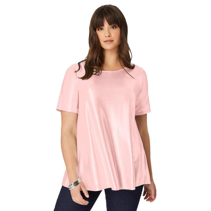 ロアマンズ レディース トップス プルオーバー つけ加える大きさ トール Roaman\u0027s Women\u0027s Plusize Metallic Swing Tee Soft Blush 毛はらい