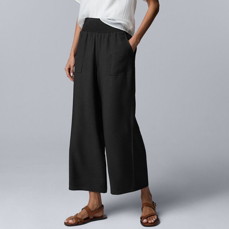 ヴェラウォン レディース ボトムス カジュアルパンツ ワイドレッグ プチ クロップド Petite Simply Vera Wang Cropped Wide Leg Travel Pants Black ブラック|ReVida 店