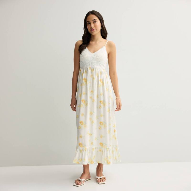 マッデンガール レディース トップス ワンピース マキシ Juniors madden girl Crochetier Maxi Dress Egret Yellow イエロー