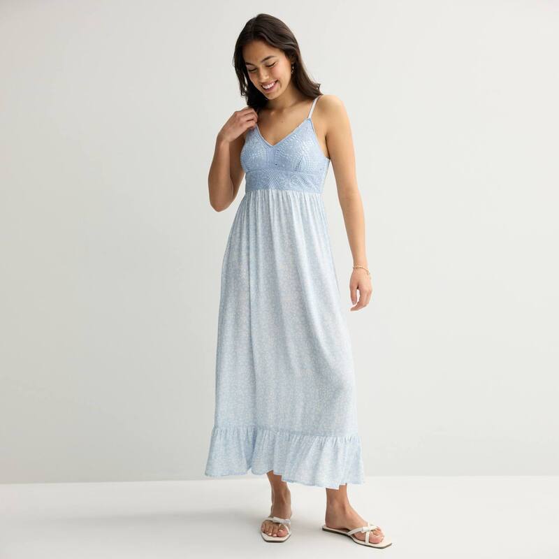 マッデンガール レディース トップス ワンピース マキシ Juniors madden girl Crochetier Maxi Dressky Blue ブルー