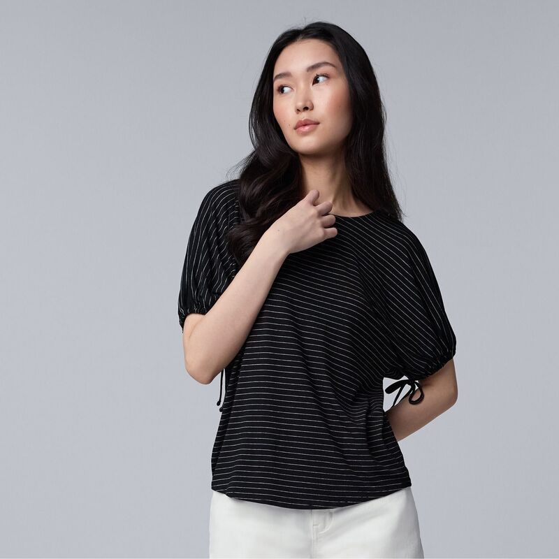 ヴェラウォン レディース トップス Tシャツ Women'simply Vera Wang Bubble Sleeve Popover Black Cream Stripe クリーム｜ReVida 店 8,125円