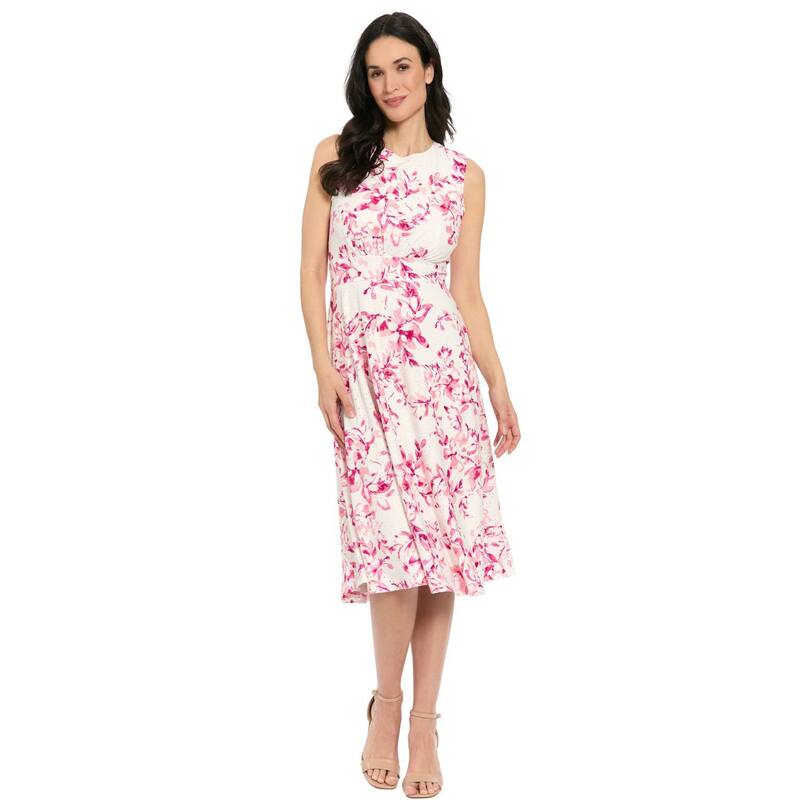ロンドンタイムス レディース トップス ワンピース ミディ Women's London Times Inset Waist Midi Eyelet Dress Ivory Berry アイボリー｜ReVida 店