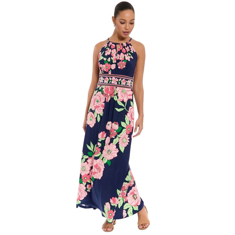 ロンドンタイムス レディース トップス ワンピース マキシ ホルター Women's London Timescroll Halter Maxi Dress Navy Pink ネイビー