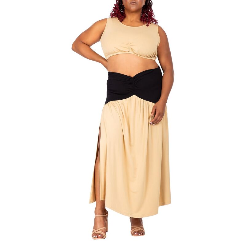 ポエティック ジャスティス レディース ボトムスカート サイドスリット A ライン プラスサイズ マキシ Poetic Justice Women's Plusize V Waist A Line Side Slit Flared Maxi Skirt Champagne Black ブラック