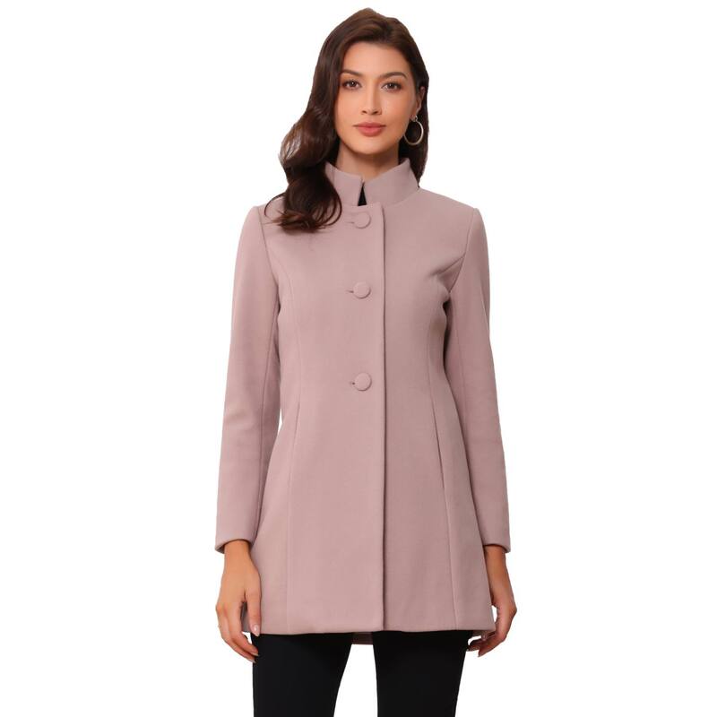【送料無料】 アレグラ ケー レディース ジャケット・ブルゾン アウター Women's Winter Stand Collar Long Sleeve Single Breasted Long Overcoat Grey Pink