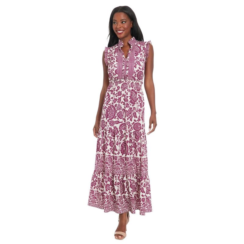 ロンドンタイムス レディース トップス ワンピース フラワー柄 シャーリング マキシ フラワー Women's London Times Floral Smocked-Waist Maxi Dress Beige Wine ワイン 14,026円