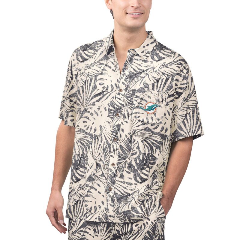 マルガリータビル レディース トップス Tシャツ プリント Men's Margaritaville Tan Miami Dolphinsand Washed Monstera Print Party Button-Up Shirt Dol Multi マルチカラー
