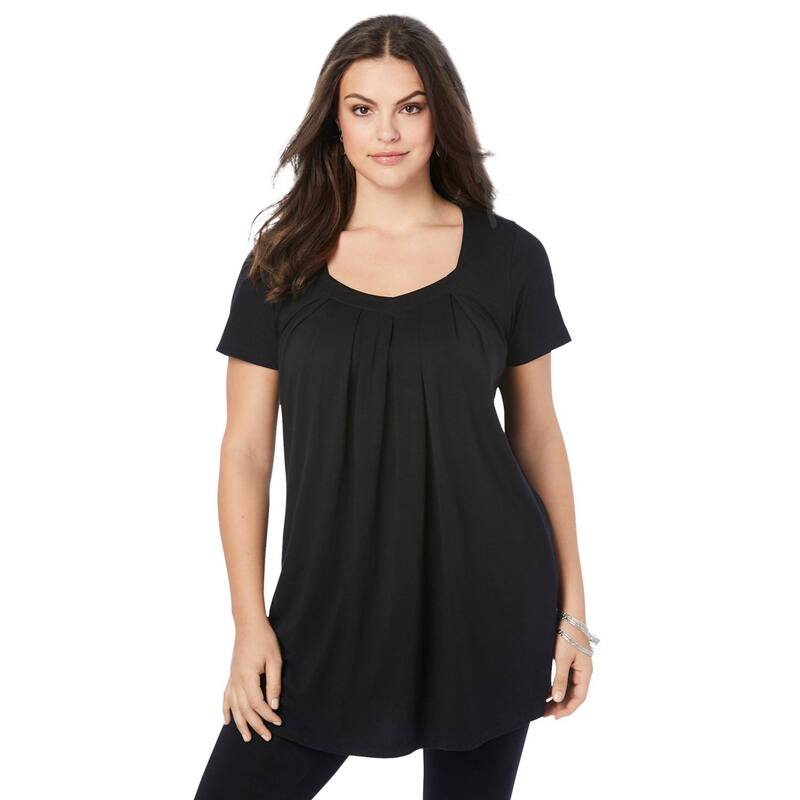 ロアマンズ レディース トップス Tシャツ プラスサイズ Roaman's Women's Plusize Ultimate Pleatneck Tunic Black ブラック｜ReVida 店