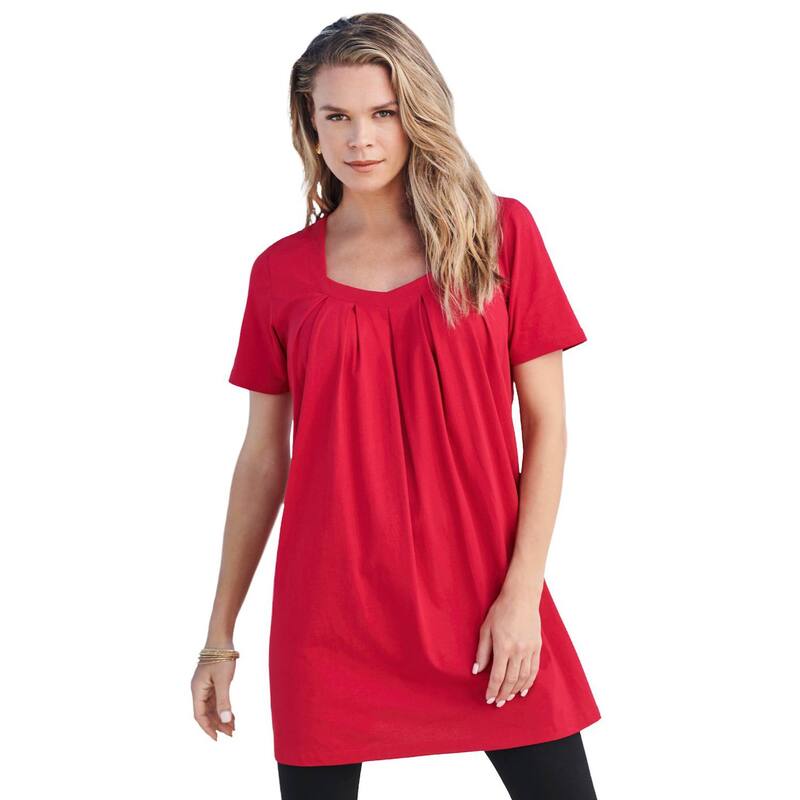 ロアマンズ レディース トップス Tシャツ プラスサイズ Roaman's Women's Plusize Ultimate Pleatneck Tuniclassic Red レッド|ReVida 店