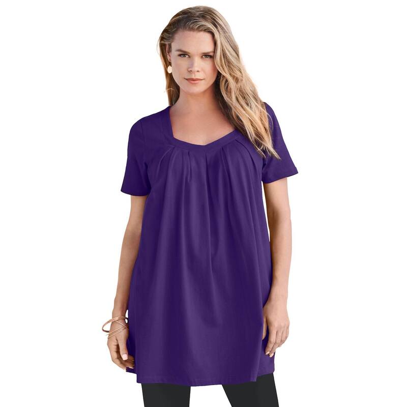 ロアマンズ レディース トップス Tシャツ プラスサイズ Roaman's Women's Plusize Ultimate Pleatneck Tunic Midnight Violet バイオレット