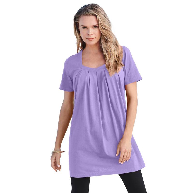 ロアマンズ レディース トップス Tシャツ プラスサイズ Roaman's Women's Plusize Ultimate Pleatneck Tunic Vintage Lavender ラベンダー