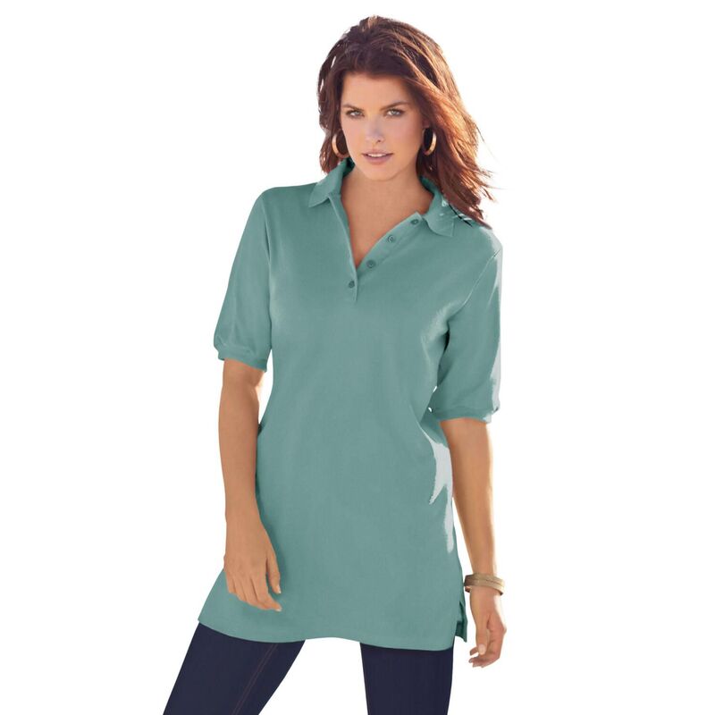 ロアマンズ レディース トップス プルオーバー スポーツシャツ 足し加える大きさ Roaman\u0027s Women\u0027s Plusize Oversized Polo Tunicool Sage サルヴィア