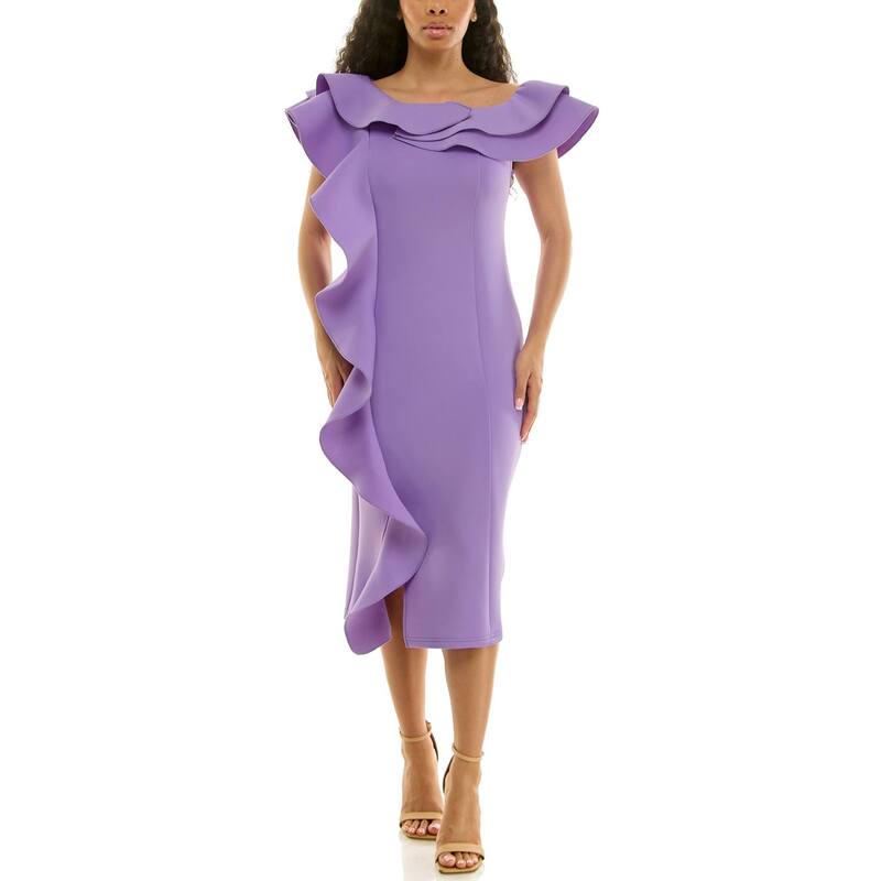 ニナレオナルド レディース トップス ワンピース フリル Women's Nina Leonard Off-The-Shoulderuffle Dressoft Purple パープル｜ReVida 店