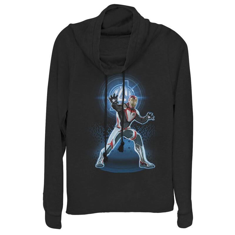 アニメキャラクター レディース トップス Tシャツ ロゴ グラフィック Licensed Character Juniors' Marvel Avengers: Endgame Logo Iron Man Quantum Suit Portrait Cowlneck Graphic Lightweight Long Sleeve Black ブラック｜ReVida 店