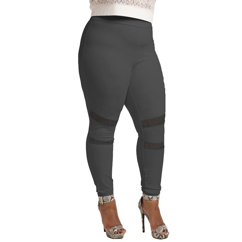 ポエティック ジャスティス レディース ボトムス カジュアルパンツ プラスサイズ レース Poetic Justice Plusize Curvy Women's Lace Insets Pull On Ponte Legging Charcoal チャコール