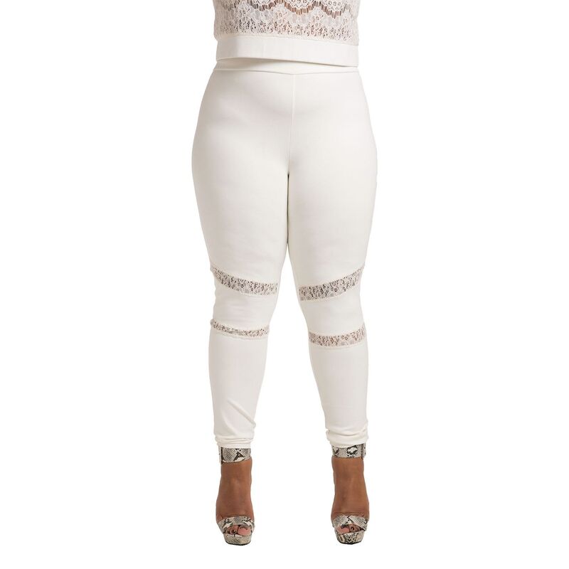 ポエティック ジャスティス レディース ボトムス カジュアルパンツ プラスサイズ レース Poetic Justice Plusize Curvy Women's Lace Insets Pull On Ponte Legging Ivory アイボリー｜ReVida 店