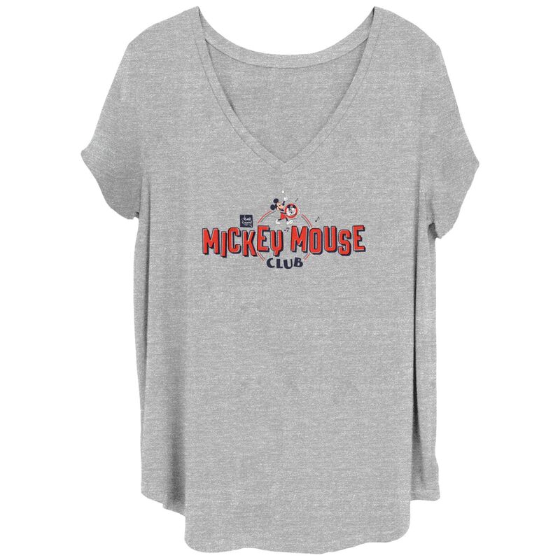 ディズニー レディース トップス Tシャツ Vネック Disney's 100th Anniversary Women's Mickey Mouse Club Drum V-Neck Tee Heather Gray グレー