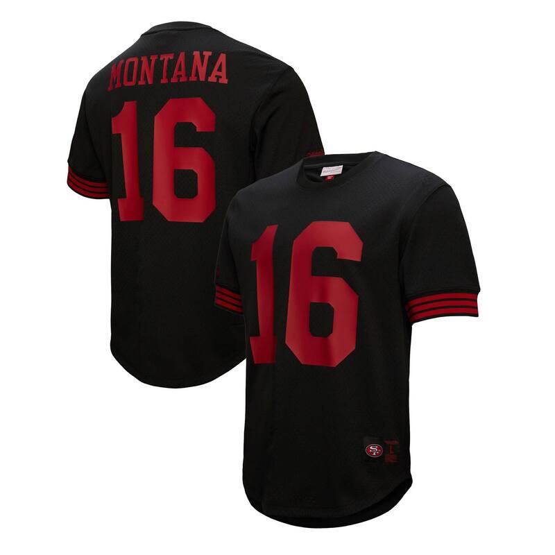 ミッチェル&ネス レディース トップス Tシャツ メッシュ Men's Mitchell & Ness Joe Montana Black San Francisco 49ers Retired Player Name & Number Mesh Top 49r Black ブラック