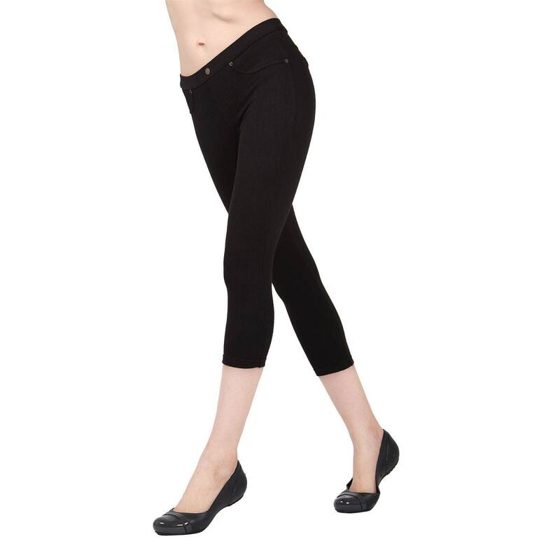 メモイ レディース ボトムス 心地好いズボン下 綿織物 旗がしら レギンス MeMoi Chino Capri-Length Cotton Blend Leggings Black 黒いこと