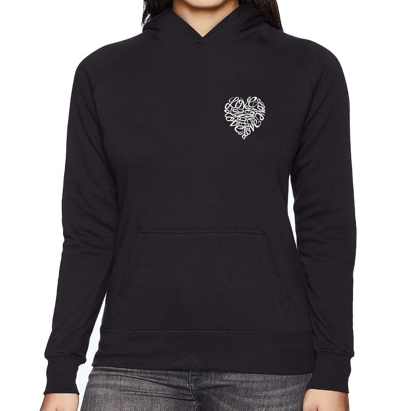 エルエーポップアート レディース トップス プルオーバー 汗水 天使の都市 Pop Art Cursive Heart - Women\u0027s Word Art Hooded Sweatshirt Black 黒いこと