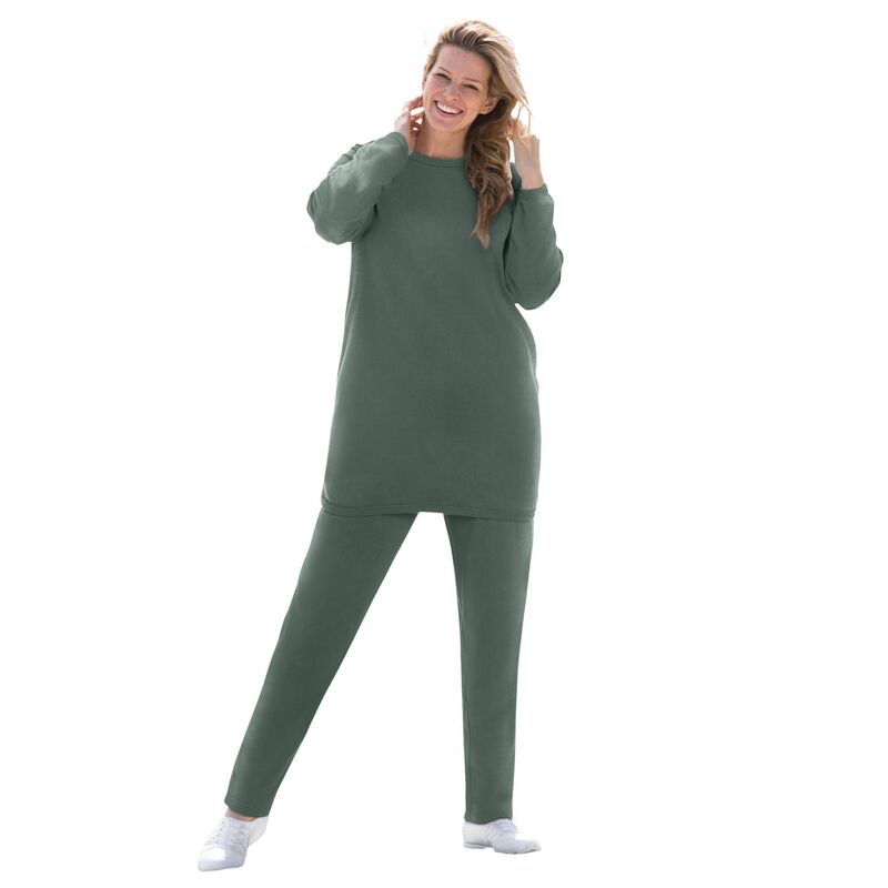 ウーマン ウィズイン レディース アンダーウェア ナイトウェア プラスサイズ プチ スウェット シャツ フリース Woman Within Plusize Petite Fleece Sweatshirt Set Pine