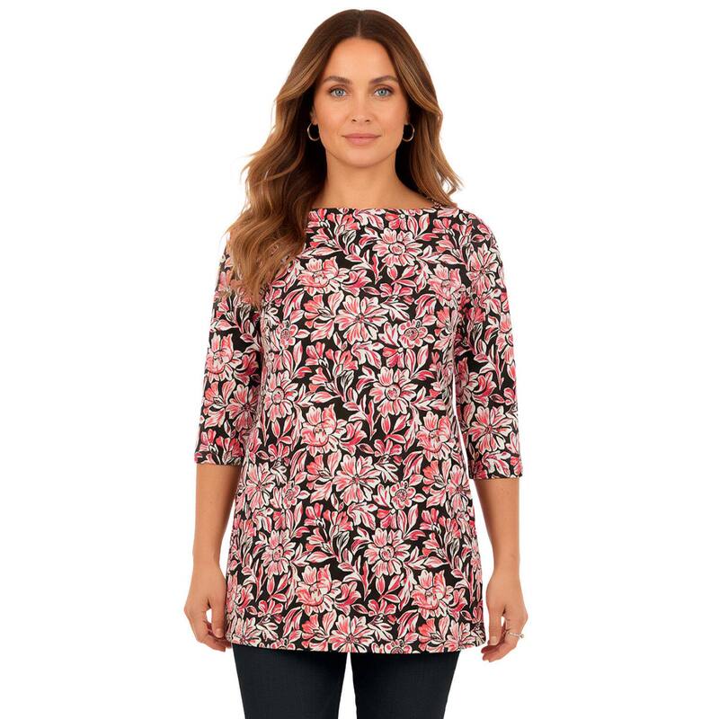 ロアマンズ レディース トップス Tシャツ プラスサイズ コットン Roaman's Women's Plusize Cotton Ultimate Boatneck Tunic With Side Slits Black Multi Flowers ブラック 9,235円