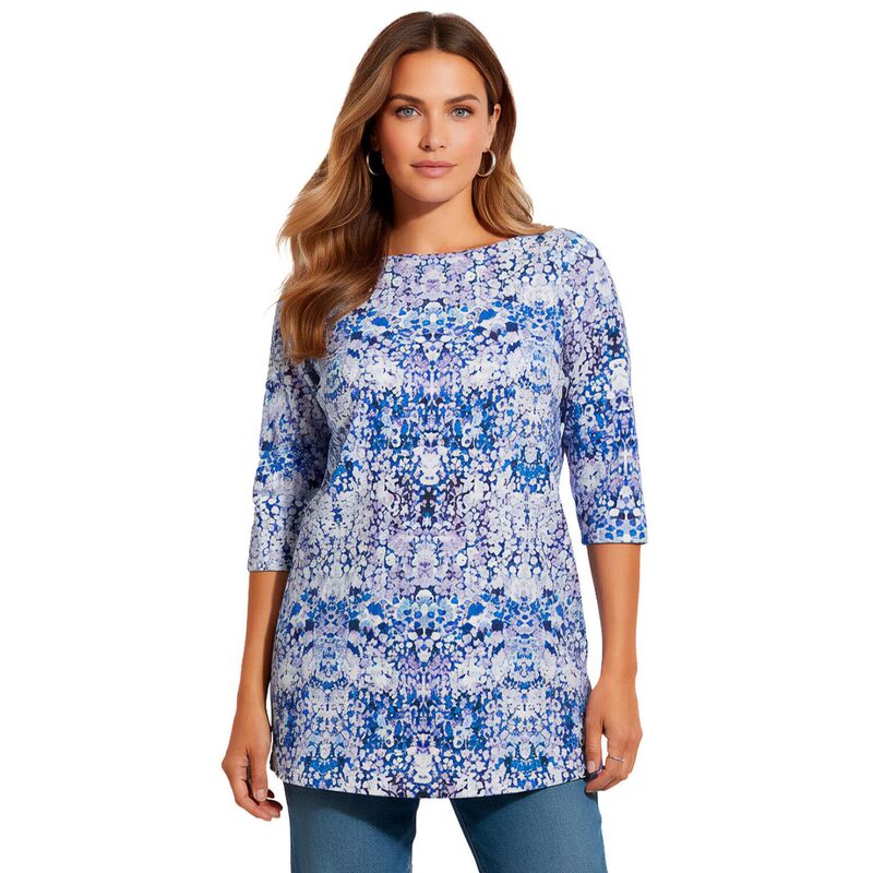 ロアマンズ レディース トップス Tシャツ プラスサイズ コットン Roaman's Women's Plusize Cotton Ultimate Boatneck Tunic With Side Slits French Blue Mirrored ブルー