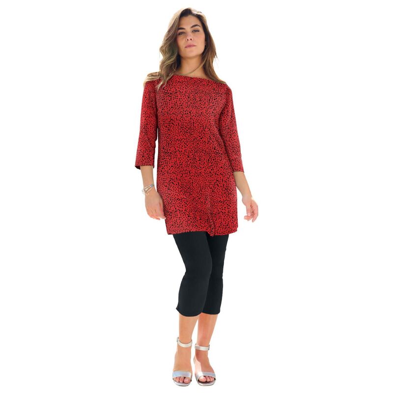 ロアマンズ レディース トップス Tシャツ プラスサイズ コットン Roaman's Women's Plusize Cotton Ultimate Boatneck Tunic With Side Slits Red Black Dot ブラック