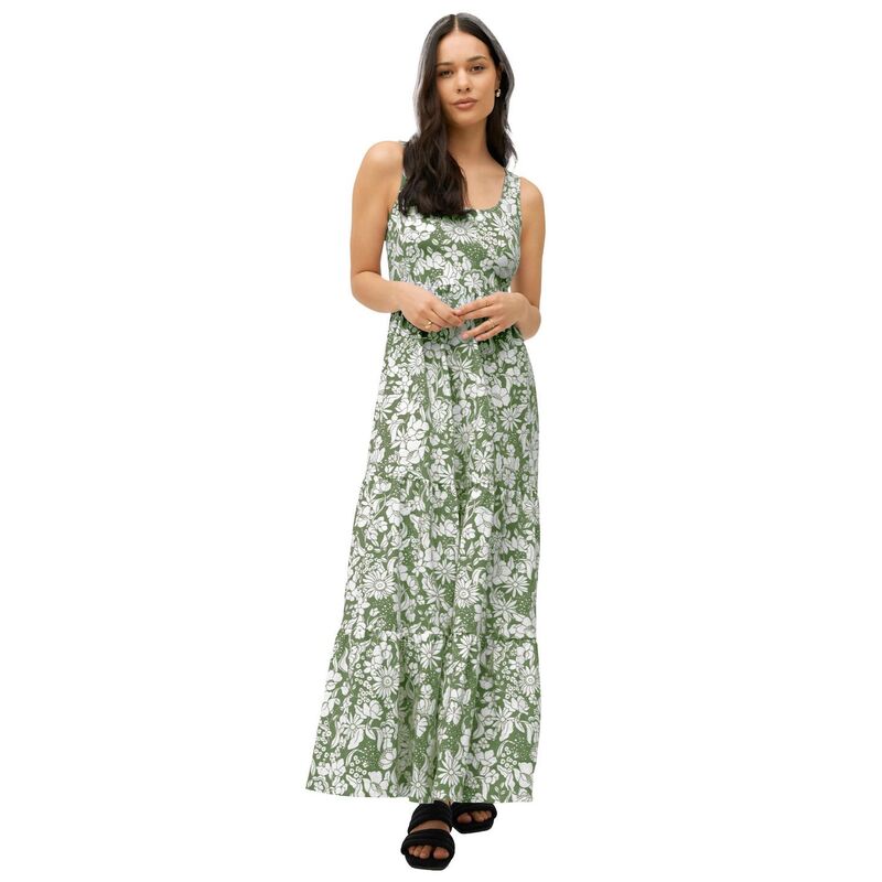 Ellos レディース トップス ワンピース ティアード プラスサイズ ノースリーブ ニット マキシ Ellos Plusize Stretch Knit Scoop Neck Sleeveless Tiered Maxi Dress Olive Drab White ホワイト|ReVida 店