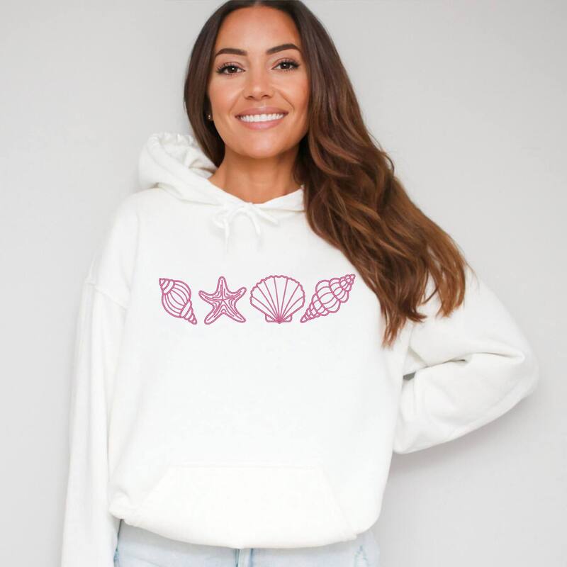 Simply Sage Market レディース トップス Tシャツ 刺繍 パーカー グラフィック Simply Sage Market Embroidered Seashells - Women's Graphic Hoodie White ホワイト