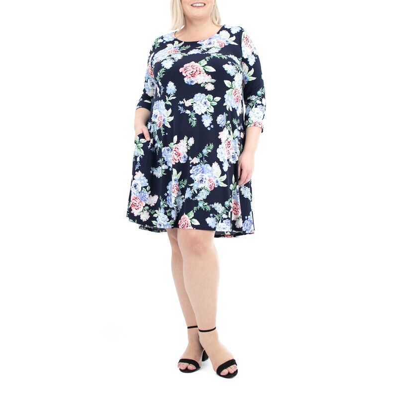 ニナレオナルド レディース トップス ワンピース プラスサイズ Plusize Nina Leonard High-Low Trapeze Dress Navy Blue Multi ネイビー