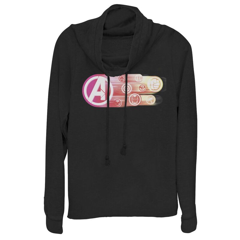 アニメキャラクター レディース トップス Tシャツ グラフィック Licensed Character Juniors' Marvel Avengers: Endgame Team Symbols Avenger Color Fade Cowlneck Graphic Lightweight Long Sleeve Black ブラック｜ReVida 店