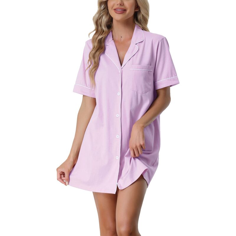 cheibear レディース アンダーウェア ナイトウェア ボタンダウン シャツ ダウン cheibear Women'summer Short Sleeves Button Down Sleepshirt Light Purple パープル|ReVida 店