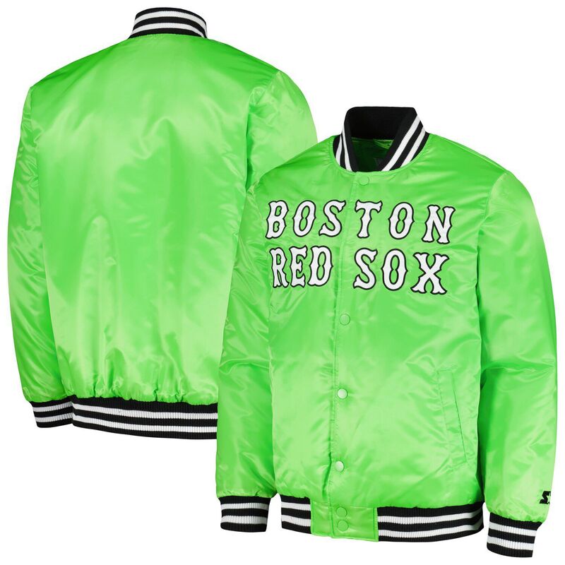 【送料無料】 スターター レディース ジャケット・ブルゾン アウター Men's Starter Neon Green Boston Red Sox Cross Bronx Fashion Satin Full-Snap Varsity Jacket Rsx Brt Gr