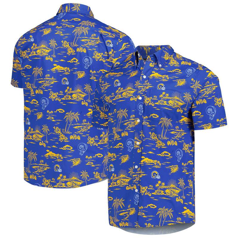 レインスプーナー レディース トップス Tシャツ プリント Men's Reyn Spooneroyalos Angeles Rams ThrowbackekaiPrint Button-Up Shirt Lar Blue ブルー