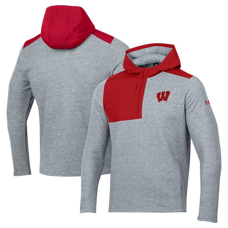 【送料無料】 アンダーアーマー レディース ジャケット・ブルゾン アウター Men's Under Armour Gray Wisconsin Badgers Survivor Fleece Hoodie Quarter-Zip Jacket Wis Grey