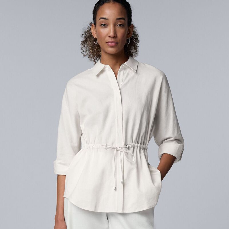 ヴェラウォン レディース トップス シャツ プチ リネン Petite Simply Vera Wang Linen Tie Waistunic White Knight ホワイト|ReVida 店