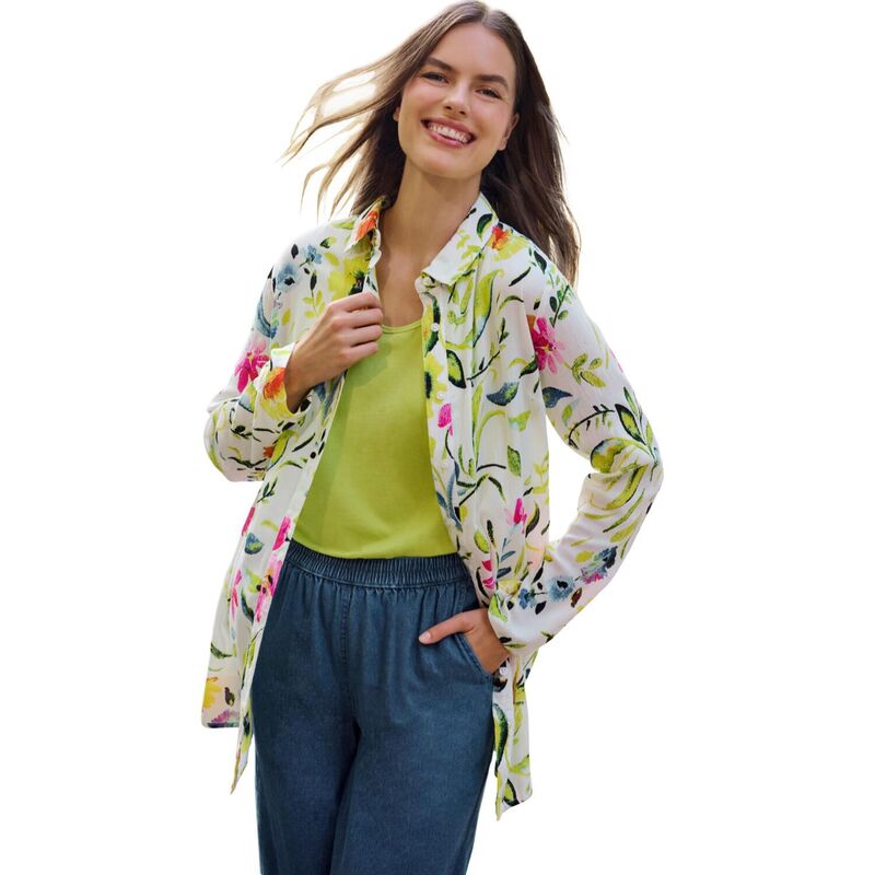 ウーマン ウィズイン レディース トップス シャツ プラスサイズ Woman Within Plusize Crinkle Button-Front Shirt White Multi Watercolor ホワイト