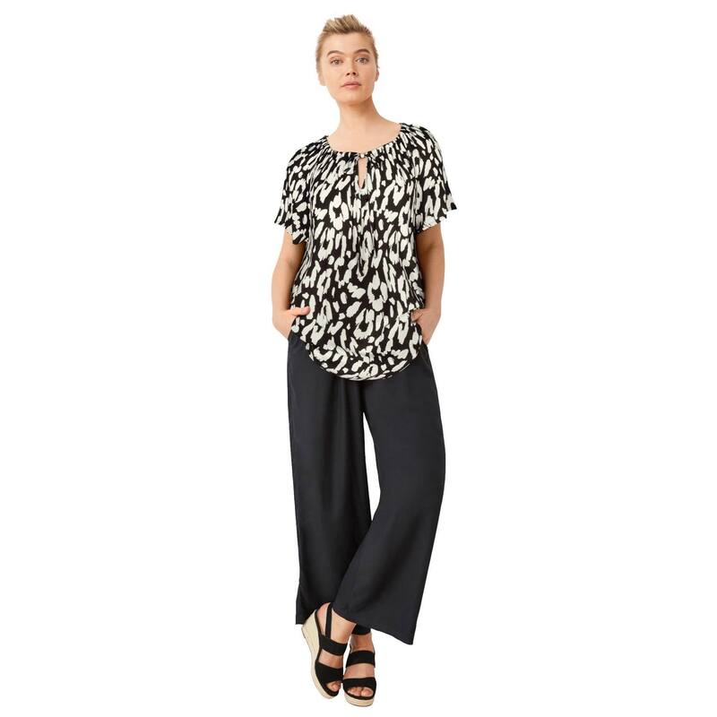 Ellos レディース トップス プルオーバー つけ加える大きさ トップ ellos Plusize Keyhole Peasant Blouse Black Ivory Print 象牙色