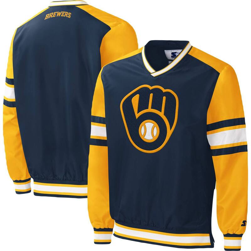 スターター レディース アウター ジャケット・ブルゾン Men'starter Navy Milwaukee Brewers Yardline Pullover Windbreaker Brw Navy ネイビー