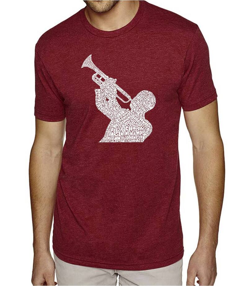 エルエーポップアート レディース トップス Tシャツ LA Pop Art ALL TIME JAZZ SONGS - Men's Premium Blend Word Art-Shirt Burgundy バーガンディ