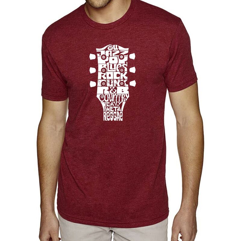 エルエーポップアート レディース トップス Tシャツ LA Pop Art Guitar Head Music Genres - Men's Premium Blend Word Art-Shirt Burgundy バーガンディ