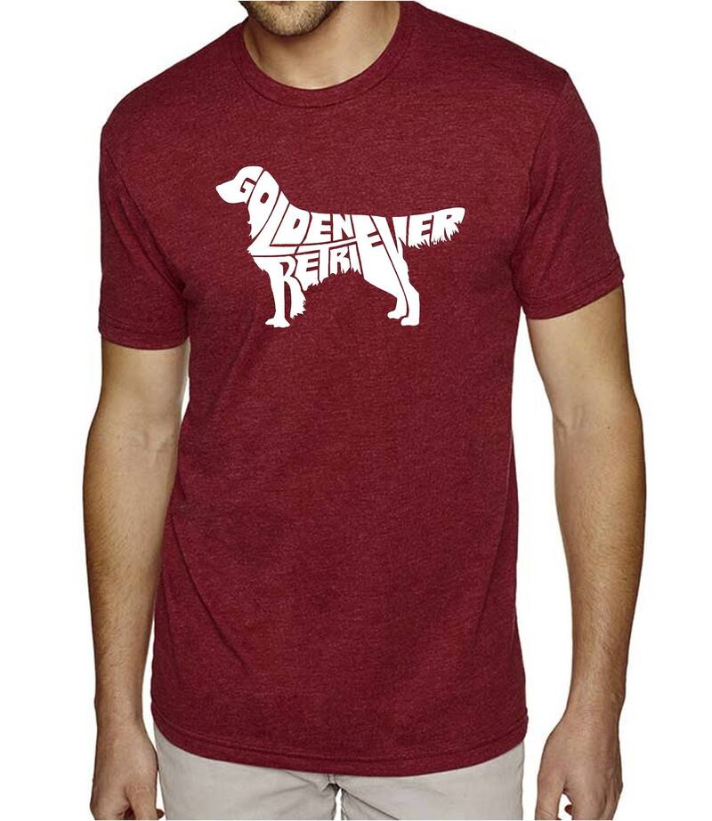 エルエーポップアート レディース トップス Tシャツ LA Pop Art Golden Retreiver - Men's Premium Blend Word Art-Shirt Burgundy バーガンディ
