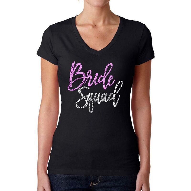 エルエーポップアート レディース トップス Tシャツ Vネック LA Pop Art Bride Squad - Women's Word Art V-Neck T-Shirt Black ブラック