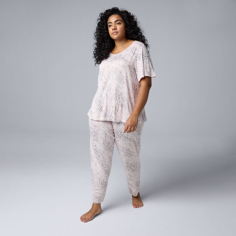 ヴェラウォン レディース アンダーウェア ナイトウェア プラスサイズ パンツ Plusize Simply Vera Wang Flowy Short Sleeve Pajama Top & Cropajama Pantset Light Pink Animal ピンク 12,395円