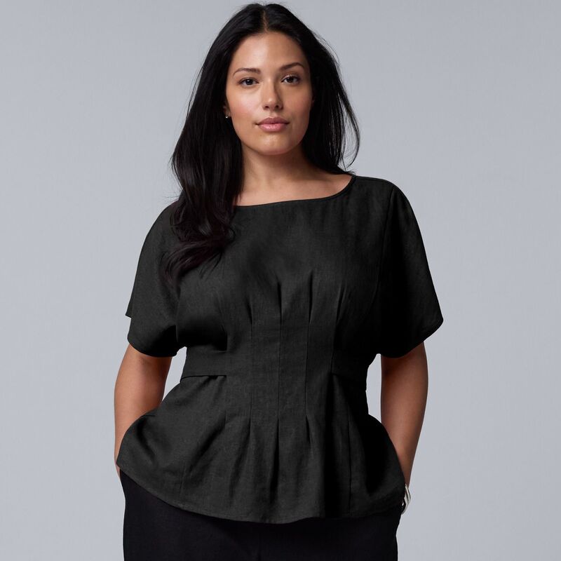 ヴェラウォン レディース トップス シャツ プラスサイズ ブラウス Plusize Simply Vera Wang Tie Waist Blouse Black ブラック