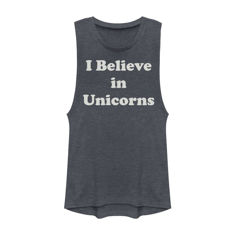 アンブランデッド レディース トップス Tシャツ Unbranded Juniors' Chin Up I Believe In Unicorns Muscle Tank Top Denim Heather ヘザー｜ReVida 店 8,480円