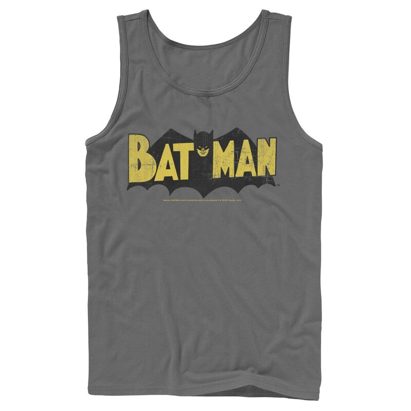 アニメキャラクター レディース トップス Tシャツ ロゴ Licensed Character Men's DComics Batman Large Block Text Logo Tank Top Charcoal チャコール